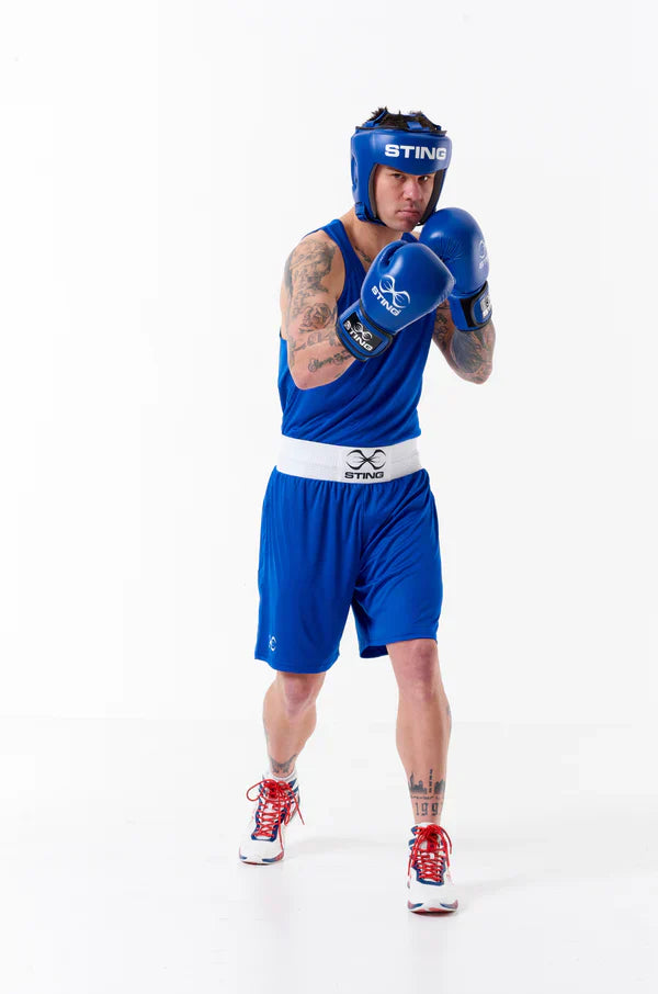 STING Competition approved open face head guard blue