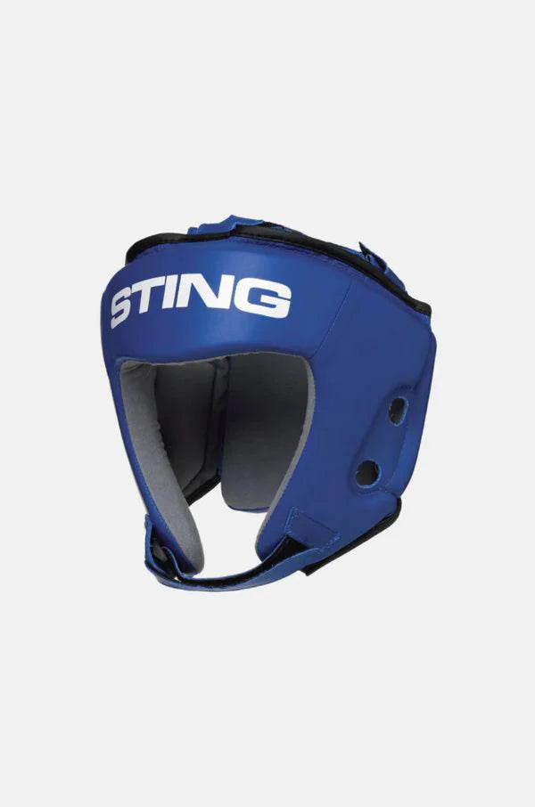 STING Competition approved open face head guard blue
