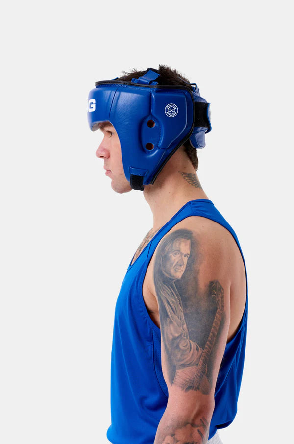 STING Competition approved open face head guard blue