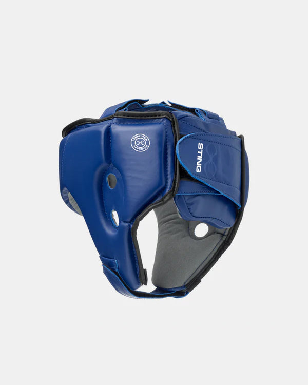 STING Competition approved open face head guard blue