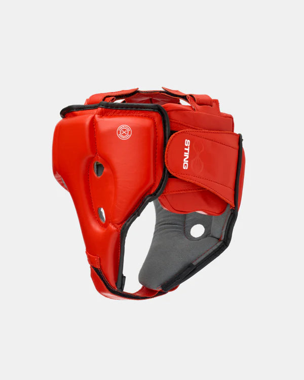 STING Competition approved open face head guard red