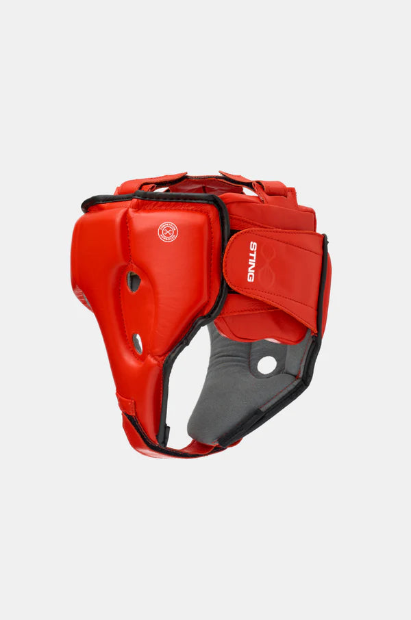 STING Competition approved open face head guard red