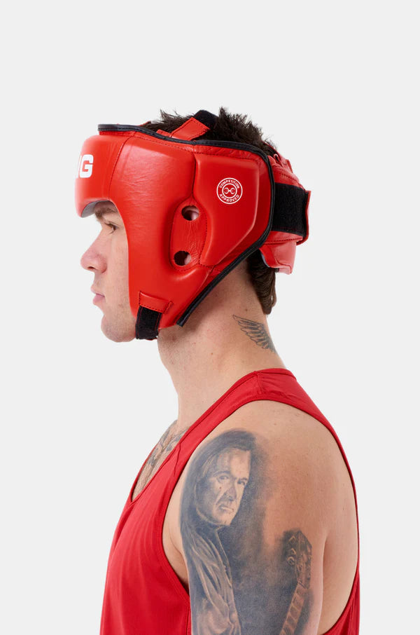 STING Competition approved open face head guard red