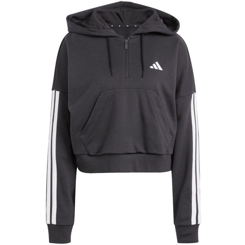 Women's adidas Essentials 3-Stripes French Terry Quarter-Zip Hoodie Black JN1956