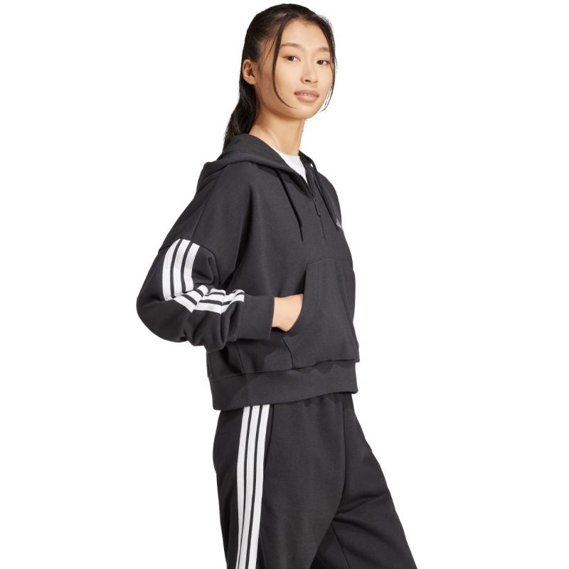 Women's adidas Essentials 3-Stripes French Terry Quarter-Zip Hoodie Black JN1956