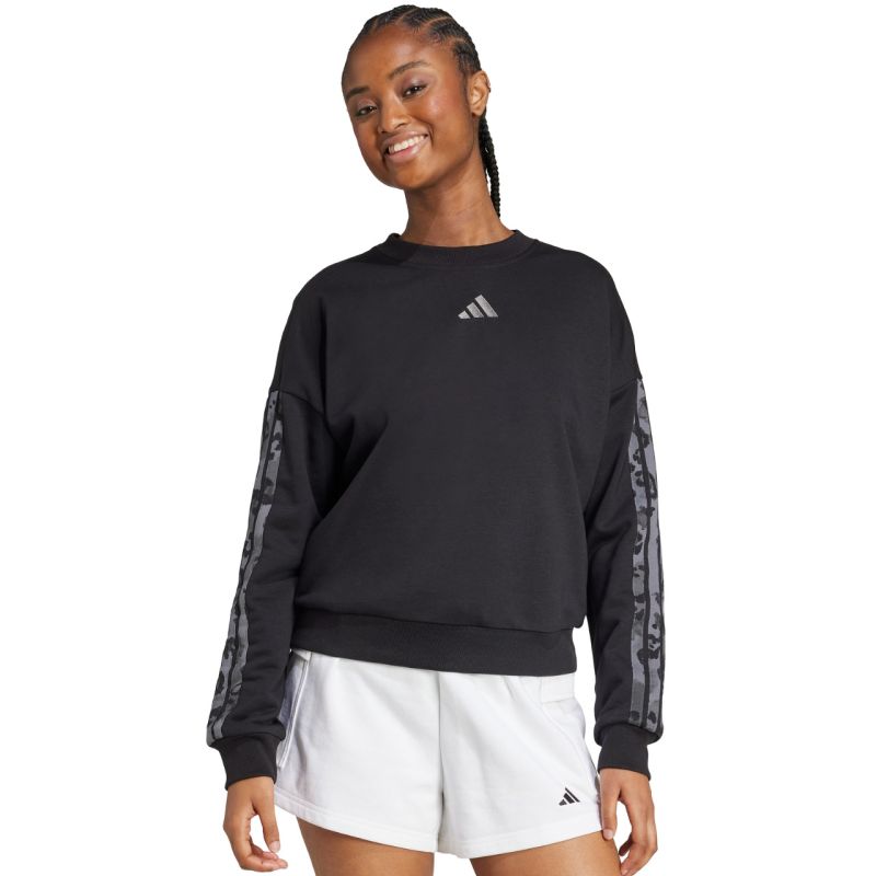 Women's adidas Animal Print 3-Stripes French Terry Sweatshirt Black JM1835
