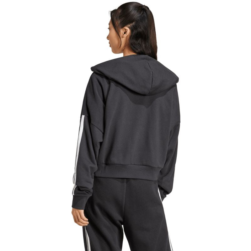 Women's adidas Essentials 3-Stripes French Terry Quarter-Zip Hoodie Black JN1956