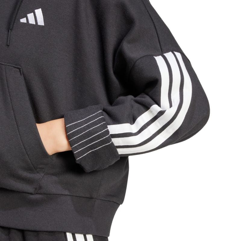 Women's adidas Essentials 3-Stripes French Terry Quarter-Zip Hoodie Black JN1956