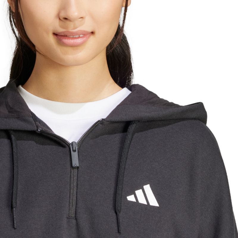 Women's adidas Essentials 3-Stripes French Terry Quarter-Zip Hoodie Black JN1956