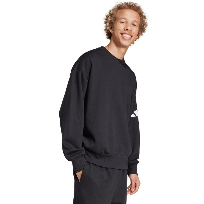 Men's adidas Essentials Loose Fit 3 Bar Logo Sweatshirt Black JF3542